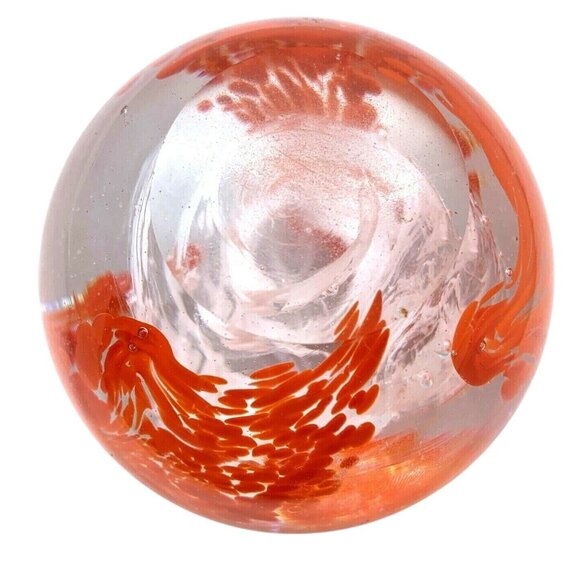 Red & White Ribbon Dragon? Globe Art Glass Paperweight Vintage - Picture 3 of 12